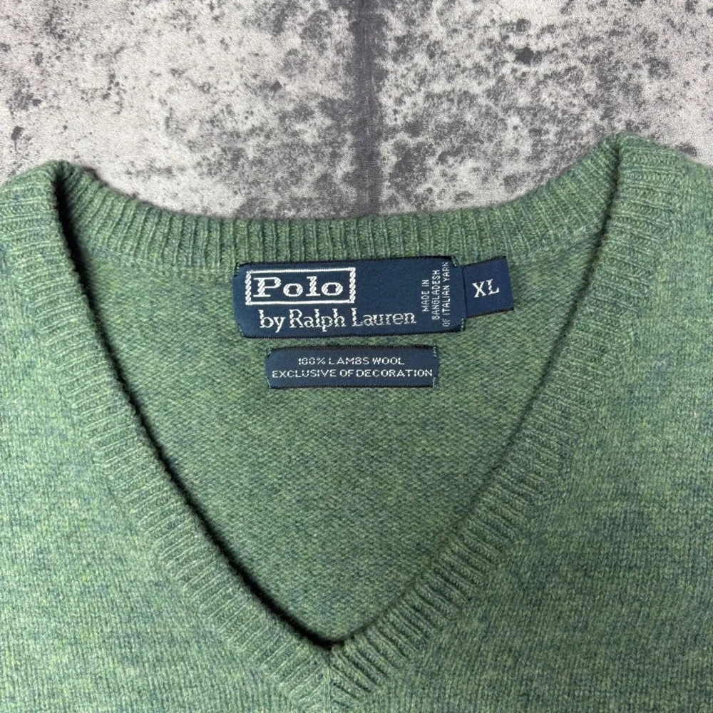 Polo Ralph Lauren Mens XL Lambswool V-Neck Sweater Sage Green Heather Knit Pony